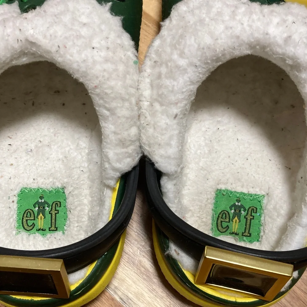 CROCS Kids‎ Elf Holidays Green and Yellow Slippers with Plush Lining Toddler 11